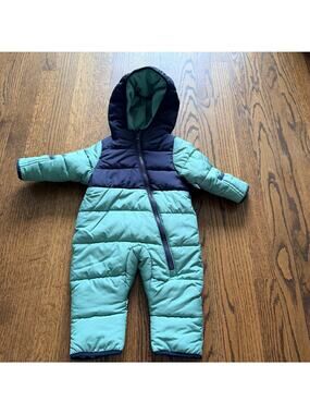 New Petit Lem Mini Threads Boy's Blue and Green Colorblock Snowsuit - 3 months